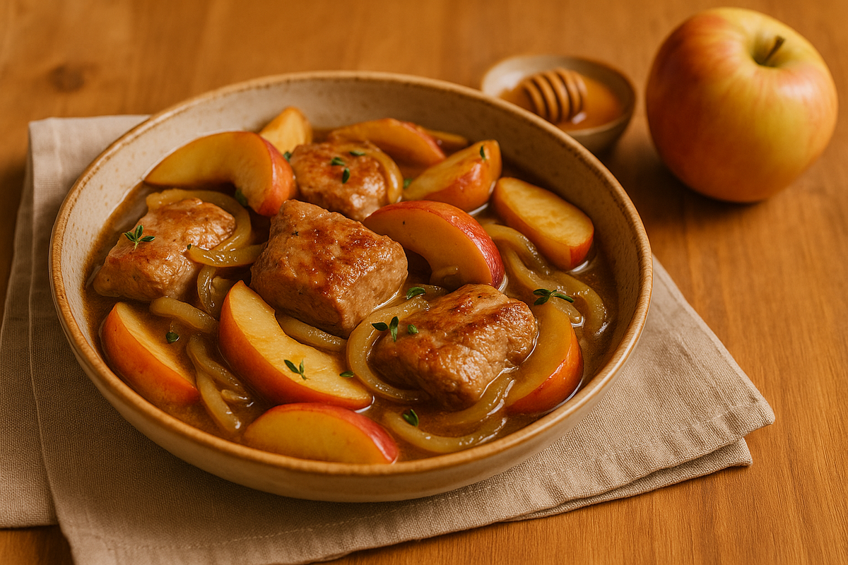 Необычное сочетание: свинина с яблоками и луком