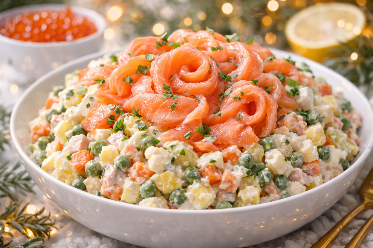 Оливье с красной рыбой: новый взгляд на классический салат